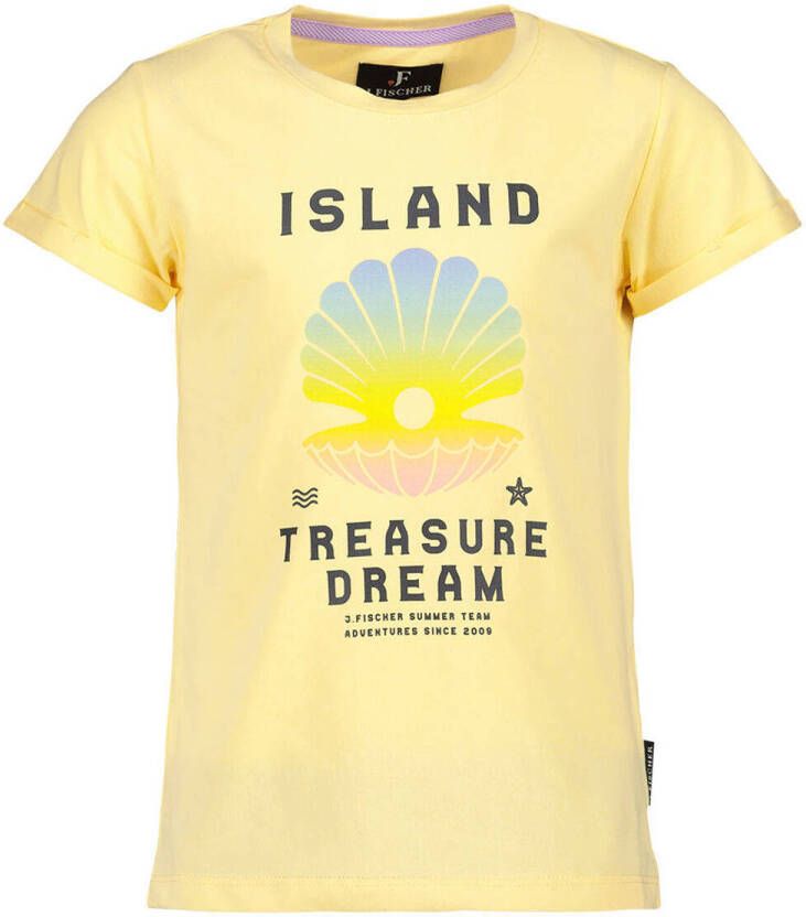 Jake Fischer T-shirt met printopdruk geel Meisjes Stretchkatoen Ronde hals 116
