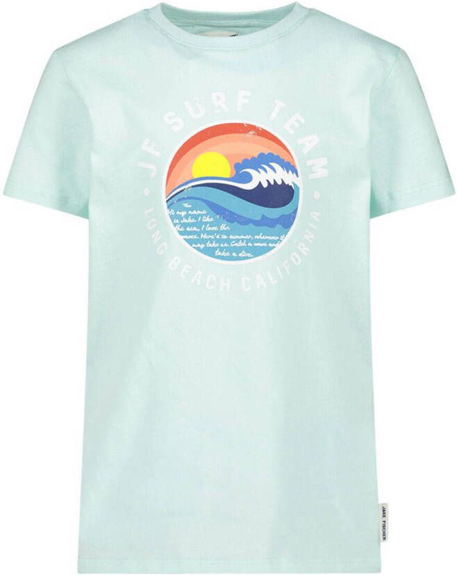 Jake Fischer T-shirt met printopdruk lichtblauw Jongens Katoen Ronde hals 104