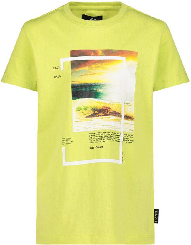 Jake Fischer T-shirt met printopdruk limegroen Jongens Katoen Ronde hals 152