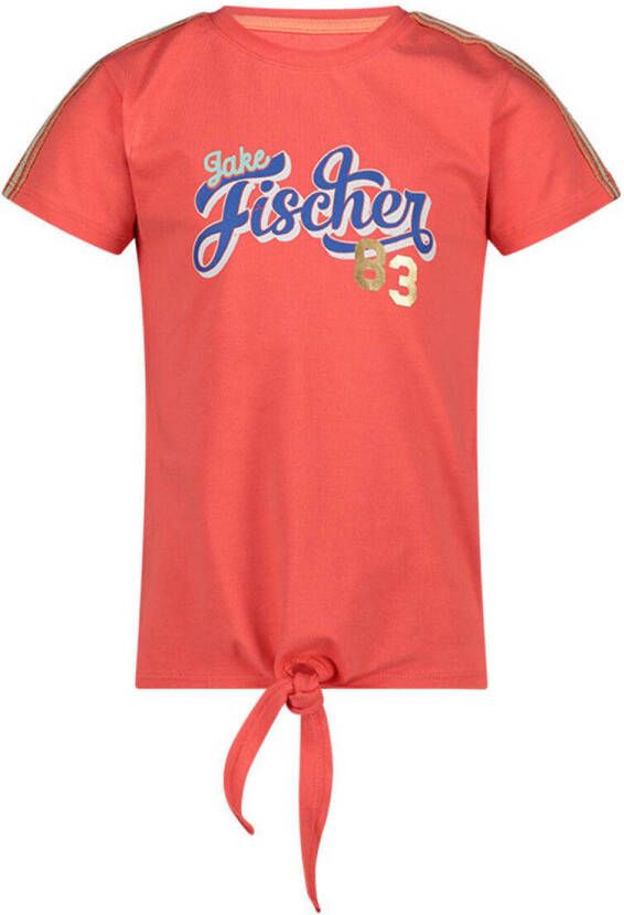 Jake Fischer T-shirt met printopdruk rood Meisjes Stretchkatoen Ronde hals 152