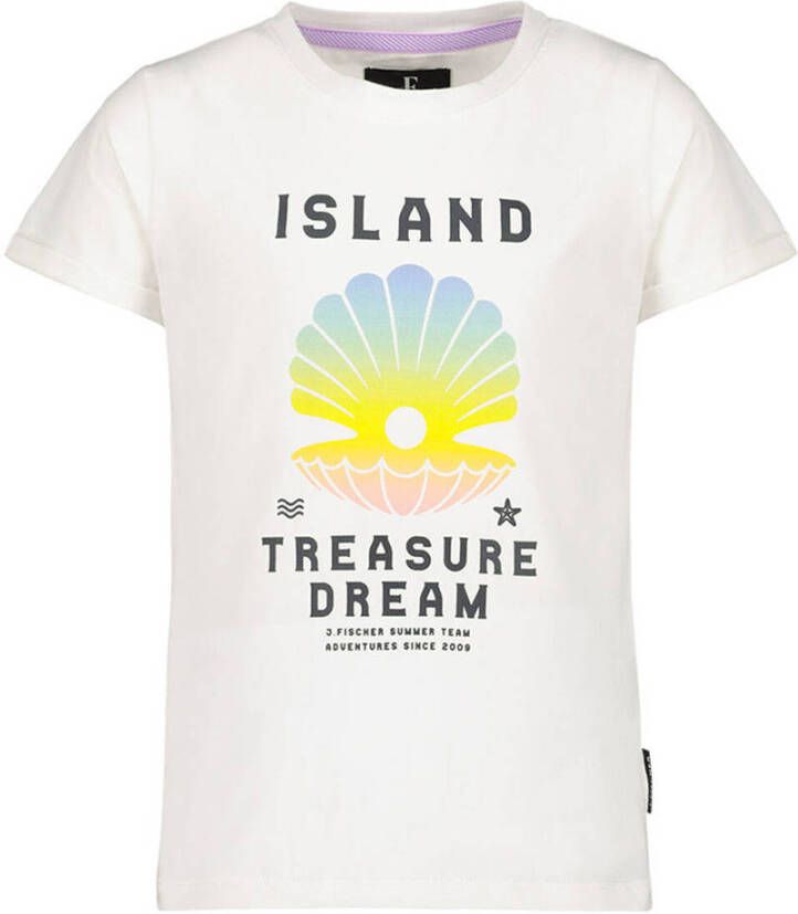 Jake Fischer T-shirt met printopdruk wit Meisjes Stretchkatoen Ronde hals 116