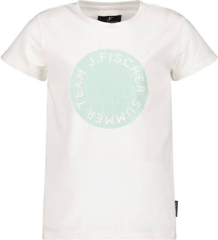 Jake Fischer T-shirt met printopdruk wit Meisjes Stretchkatoen Ronde hals 152