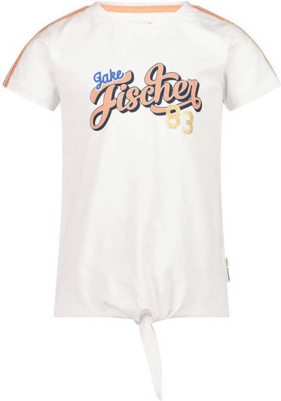Jake Fischer T-shirt met printopdruk wit Meisjes Stretchkatoen Ronde hals 116