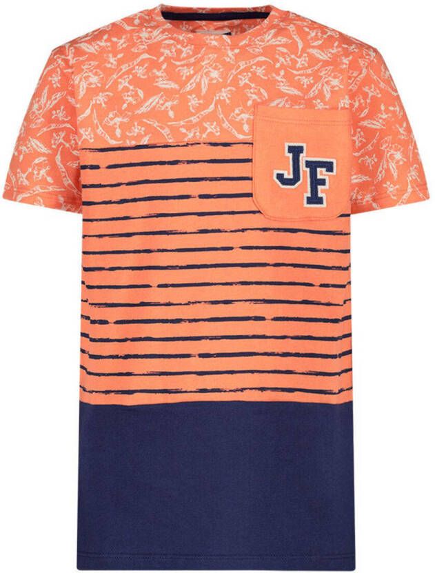 Jake Fischer T-shirt oranje donkerblauw Jongens Katoen Ronde hals Meerkleurig 104