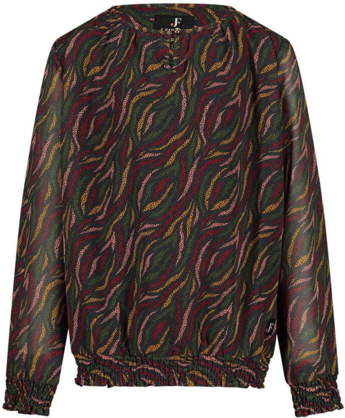 Jake Fischer top met all over print zwart oranje Meisjes Polyester Ronde hals 128
