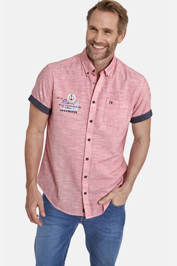 Jan Vanderstorm +FIT Collectie gemêleerd regular fit overhemd ELARD Plus Size roze rood