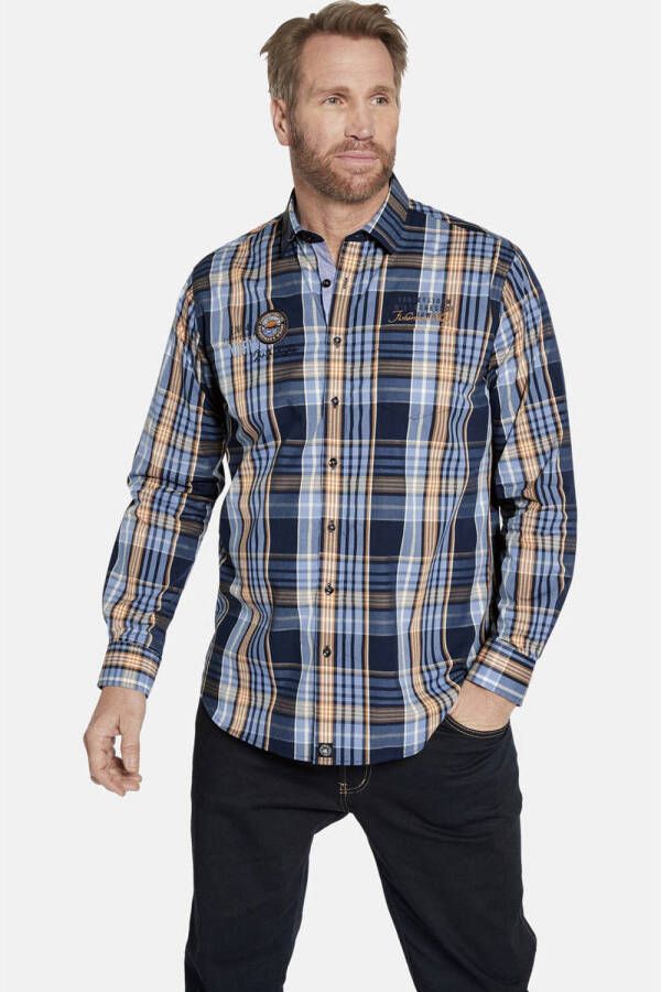 Jan Vanderstorm +FIT Collectie geruit oversized overhemd JIRKA Plus Size donkerblauw