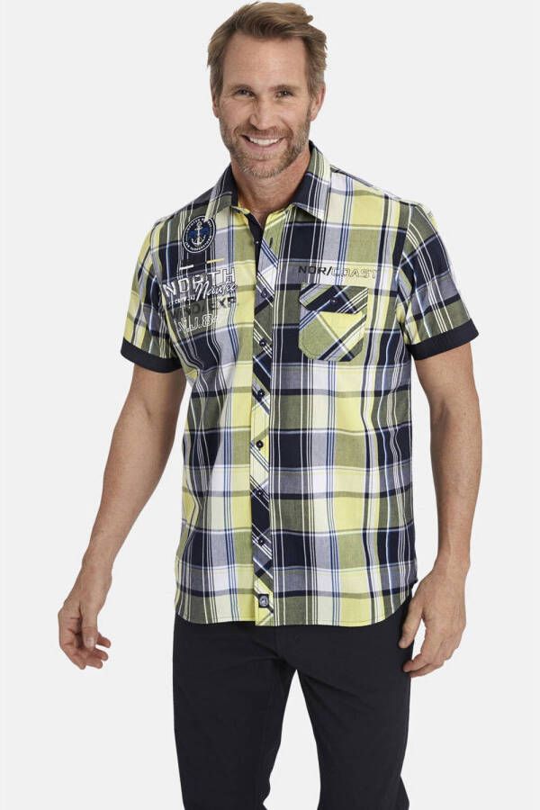 Jan Vanderstorm +FIT Collectie geruit regular fit overhemd NORDAHL Plus Size geel grijs