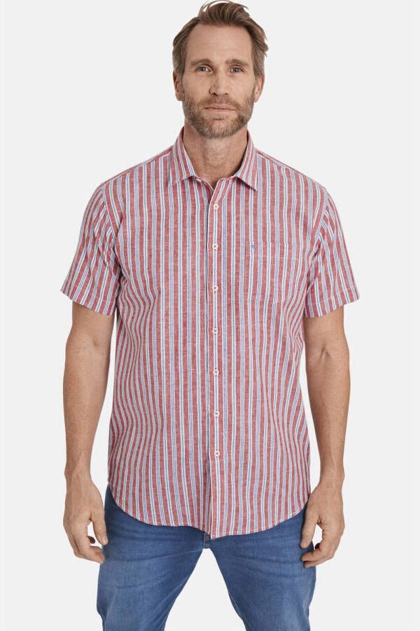 Jan Vanderstorm +FIT Collectie gestreept oversized overhemd SIITOR Plus Size met linnen rood