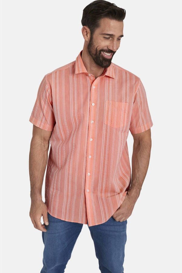 Jan Vanderstorm +FIT Collectie gestreept regular fit overhemd HILDEMAR Plus Size oranje