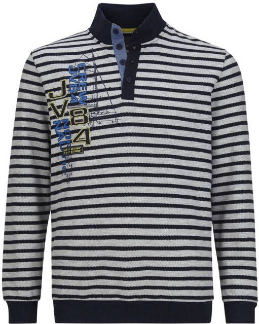 Jan Vanderstorm +FIT Collectie gestreepte sweater FARTEIN Plus Size donkerblauw wit