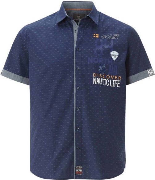 Jan Vanderstorm +FIT Collectie loose fit overhemd GUNTHELM Plus Size met all over print donkerblauw
