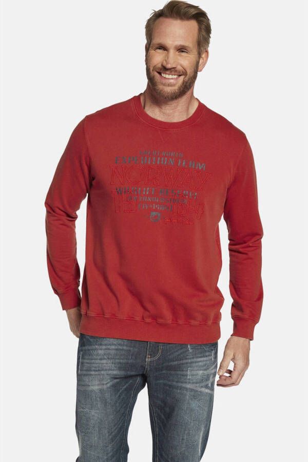 Jan Vanderstorm +FIT Collectie sweater AZZO Plus Size met printopdruk rood