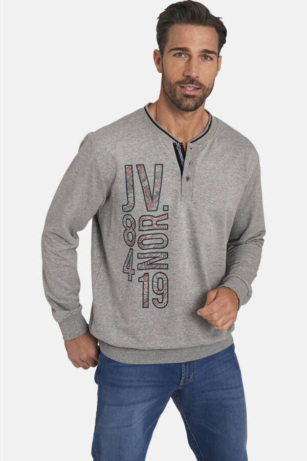 Jan Vanderstorm +FIT Collectie sweater GANDALV Plus Size met printopdruk grijs