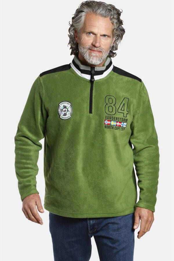 Jan Vanderstorm fleece schipperstrui TOMAS Plus Size met contrastbies en borduursels groen