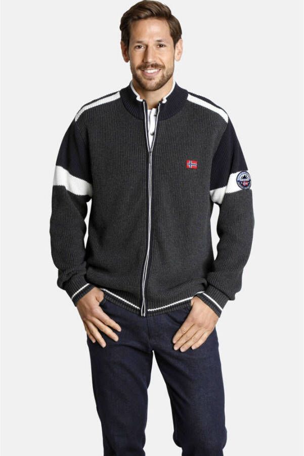 Jan Vanderstorm grofgebreid regular fit vest Plus Size Anve donkergrijs