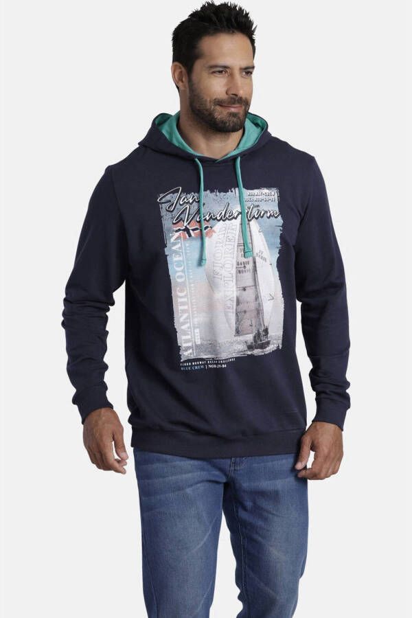 Jan Vanderstorm hoodie ARIBALD Plus Size met printopdruk donkerblauw