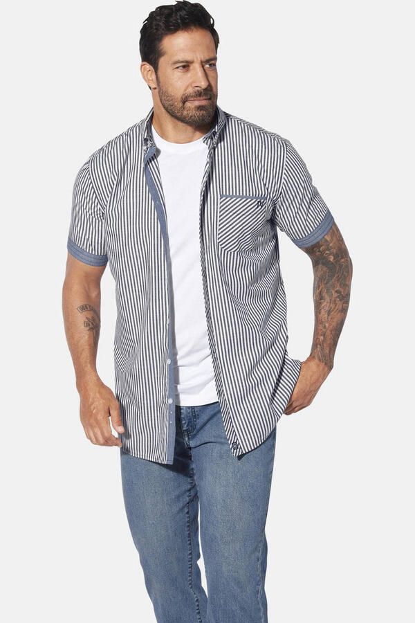 Jan Vanderstorm casual overhemd donkerblauw