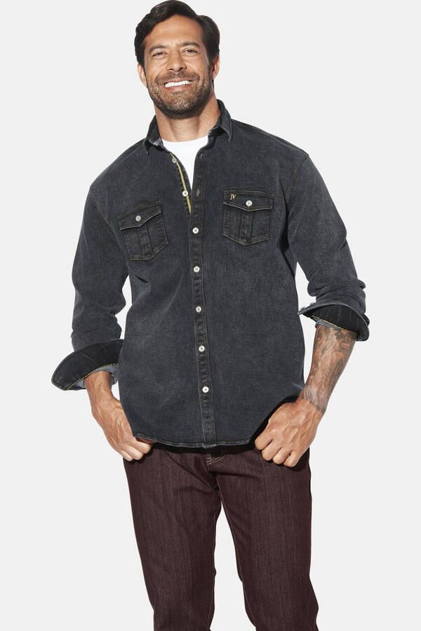 Jan Vanderstorm +FIT collectie denim overshirt OLAVIK Plus Size zwart