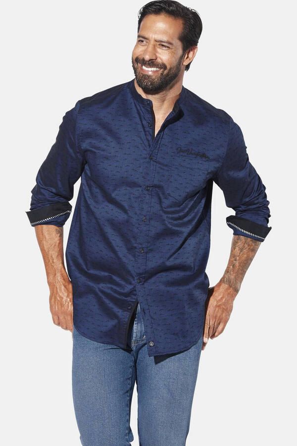 Jan Vanderstorm +FIT Collectie loose casual overhemd Plus Size donkerblauw