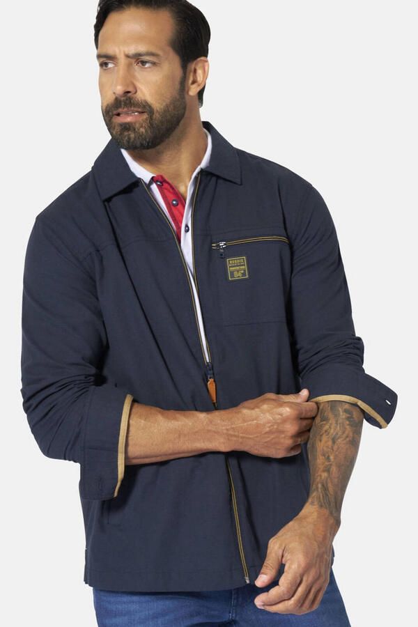 Jan Vanderstorm +FIT Collectie regular casual overhemd Plus Size donkerblauw