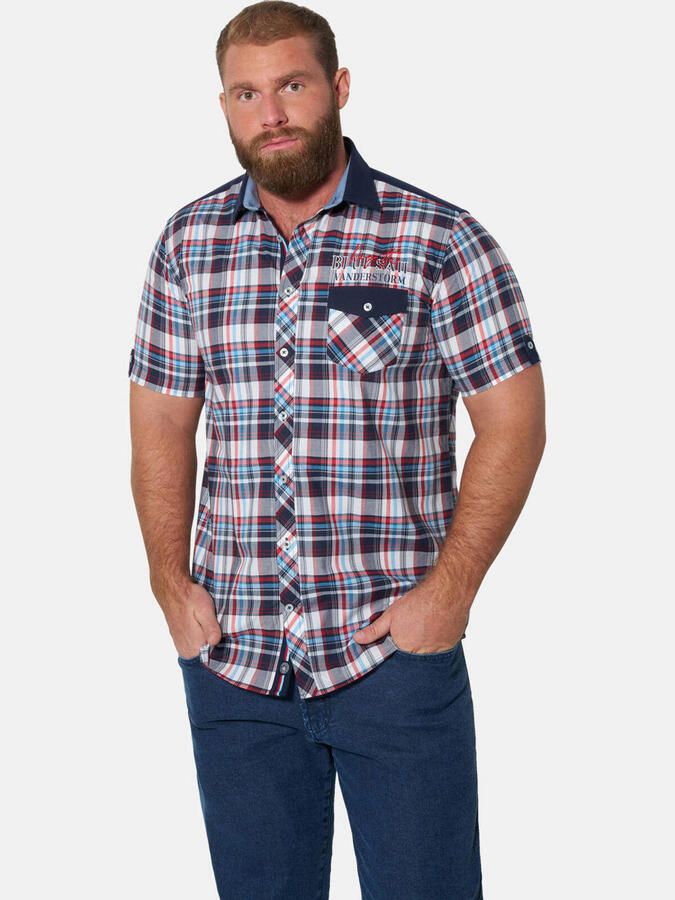 Jan Vanderstorm +FIT Collectie regular geruit casual overhemd donkerblauw
