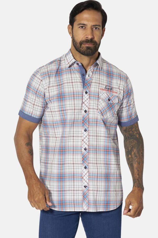 Jan Vanderstorm +FIT Collectie regular geruit casual overhemd lichtblauw