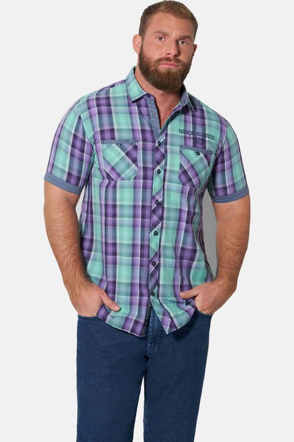 Jan Vanderstorm +FIT Collectie regular geruit casual overhemd petrol