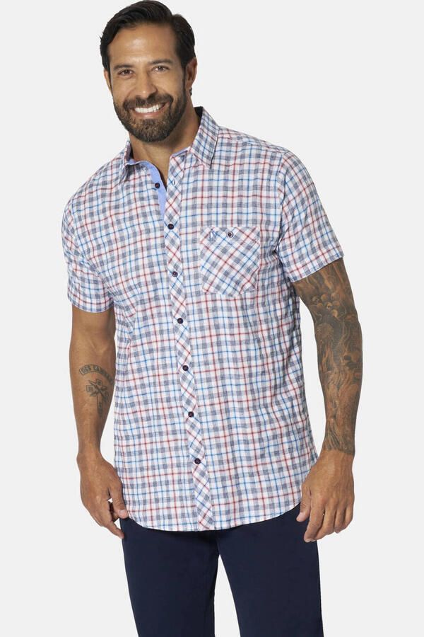Jan Vanderstorm +FIT Collectie regular geruit casual overhemd Plus Size blauw