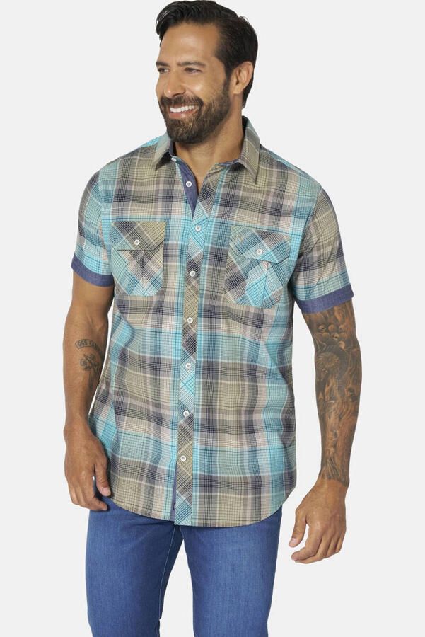 Jan Vanderstorm +FIT Collectie regular geruit casual overhemd Plus Size turquoise
