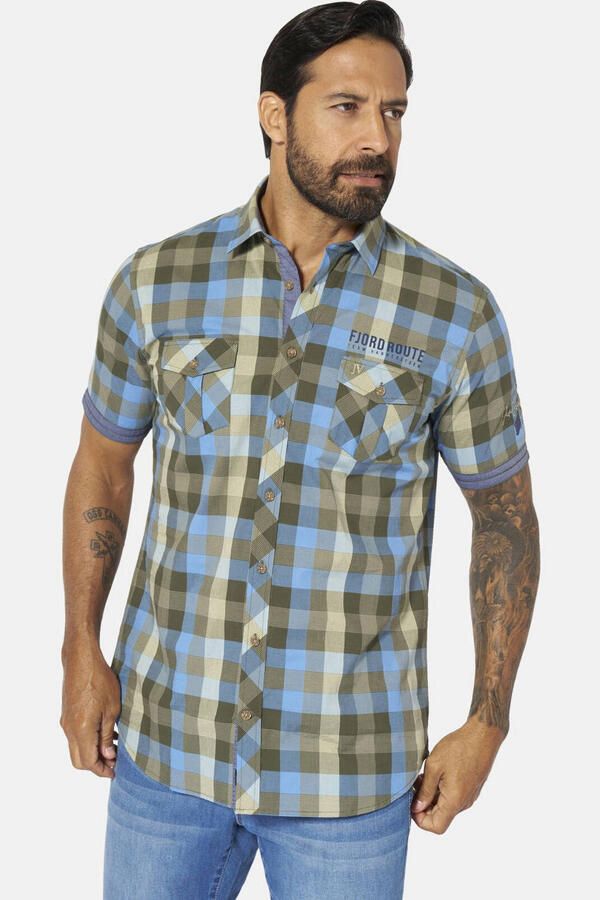 Jan Vanderstorm +FIT Collectie regular geruit casual overhemd turquoise