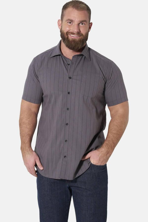 Jan Vanderstorm loose fit gestreept overhemd Plus Size grijs