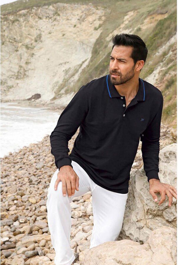 Jan Vanderstorm regular fit polo ELLIS Plus Size zwart - Foto 3