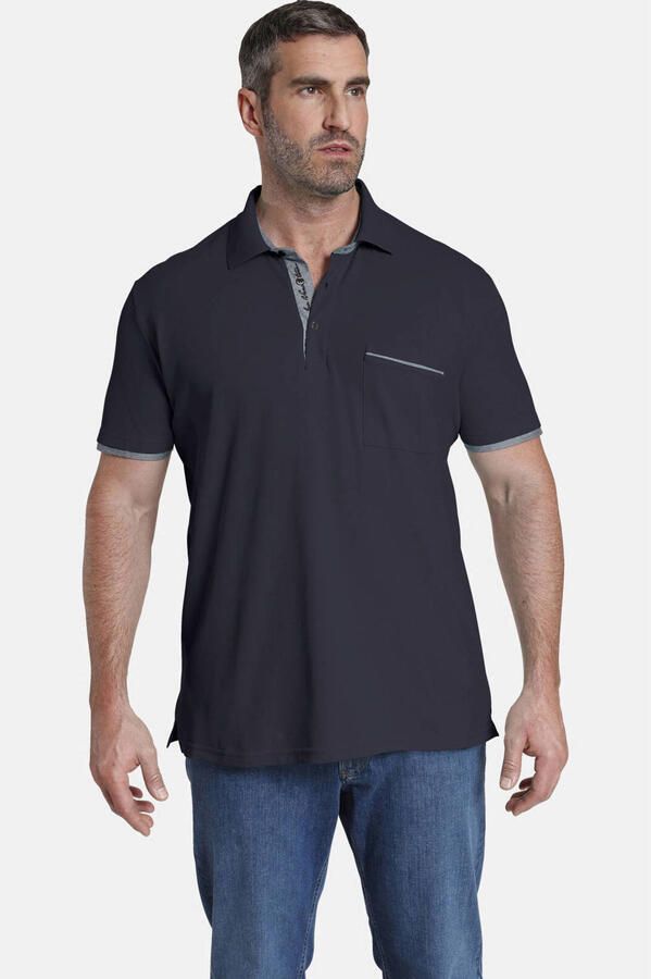 Jan Vanderstorm loose fit polo Plus Size MELKER met contrastbies donkerblauw - Foto 2