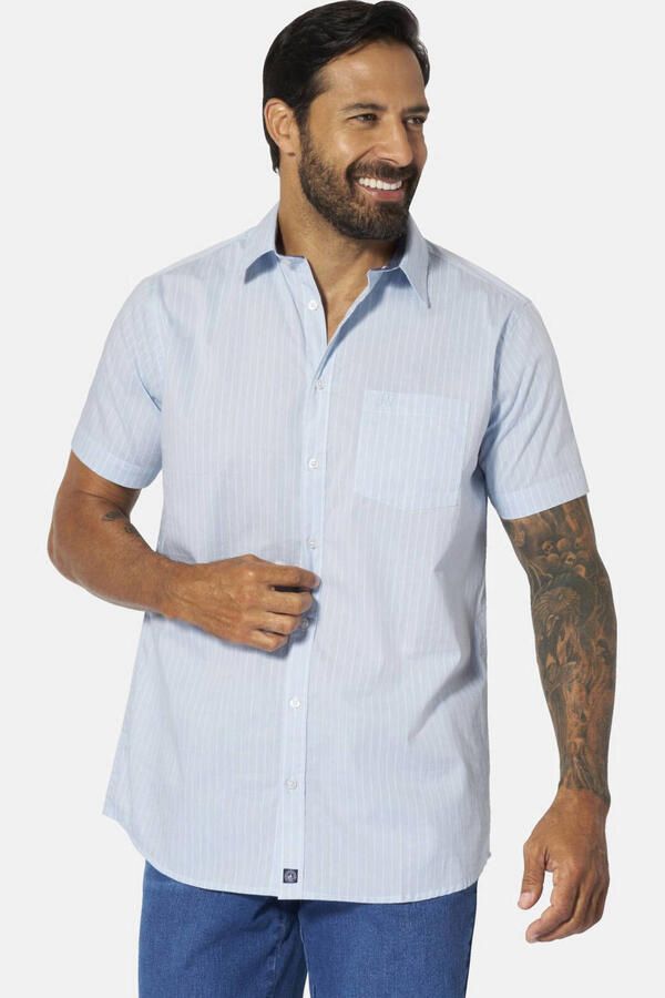 Jan Vanderstorm loose gestreepte casual overhemd Plus Size lichtblauw