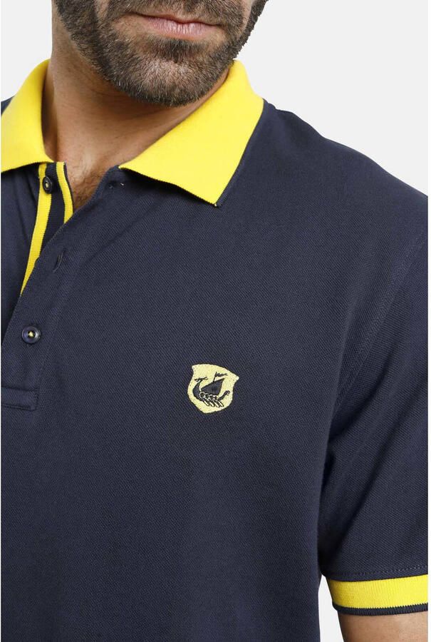 Jan Vanderstorm oversized polo LAVRANS Plus Size met contrastbies donkerblauw