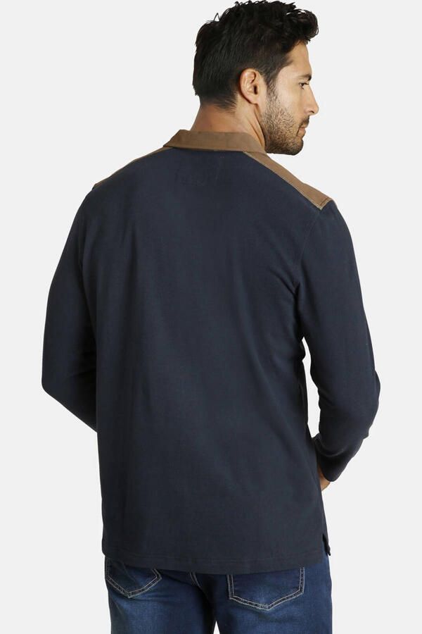 Jan Vanderstorm polo BALDREK Plus Size met contrastbies en borduursels donkerblauw