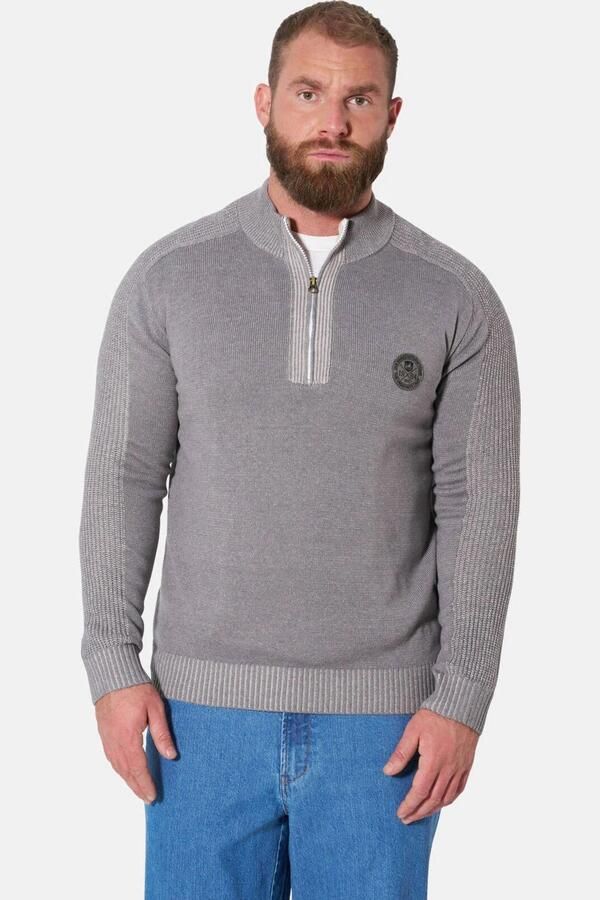 Jan Vanderstorm regular fit gebreide schipperstrui Plus Size grijs