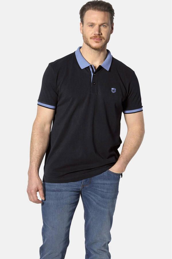 Jan Vanderstorm regular fit polo LAVRANS Plus Size met contrastbies zwart