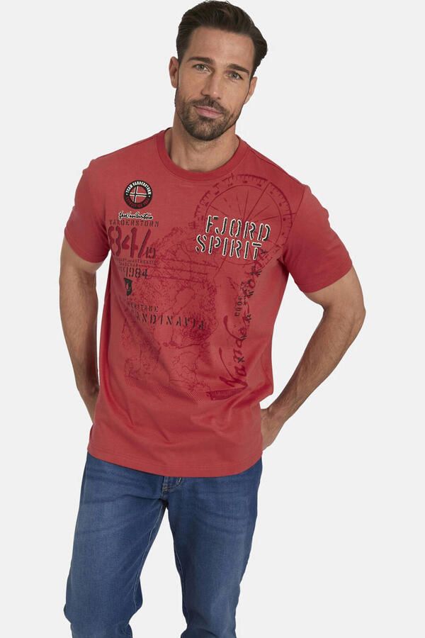 Jan Vanderstorm regular fit T-shirt DOMINIK. Plus Size met printopdruk donker oranje