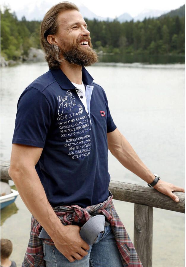 Jan Vanderstorm loose fit polo Plus Size JANO met printopdruk donkerblauw