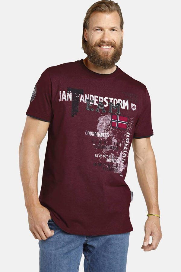 Jan Vanderstorm T-shirt SÖLVE Plus Size donkerrood