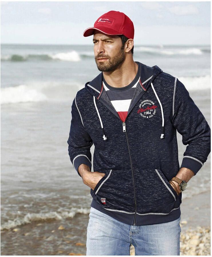 Jan Vanderstorm vest Plus Size JOKORA met contrastbies donkerblauw