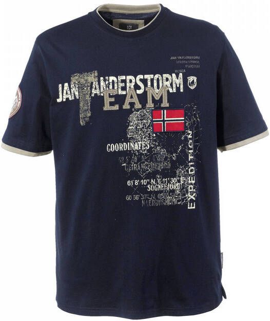 Jan Vanderstorm oversized fit T-shirt Plus Size Solve met printopdruk donkerblauw