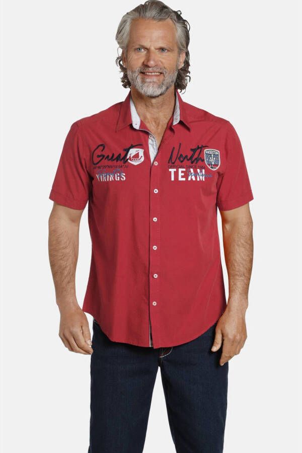 Jan Vanderstorm loose fit overhemd FREYDIS Plus Size met borduursels rood