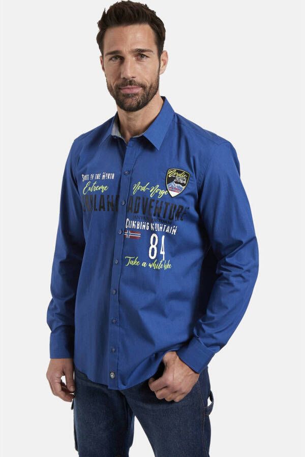 Jan Vanderstorm oversized overhemd GOTMAR Plus Size met printopdruk blauw