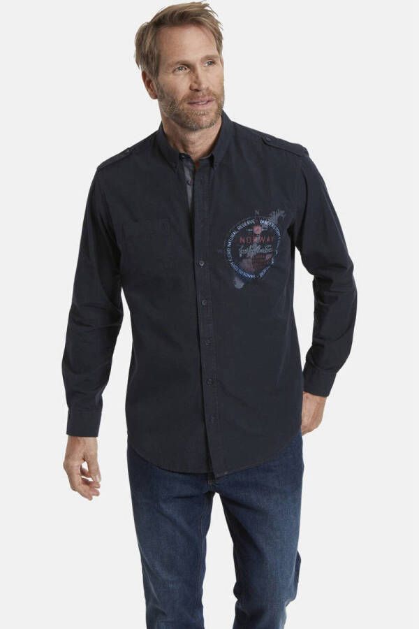 Jan Vanderstorm oversized overhemd STYRKAAR Plus Size donkerblauw