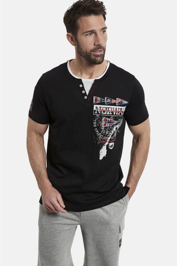 Jan Vanderstorm oversized T-shirt PEDER Plus Size met printopdruk zwart