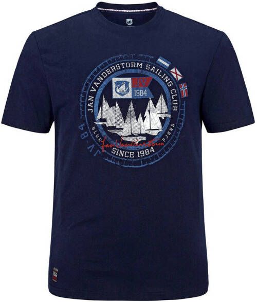 Jan Vanderstorm oversized T-shirt TERNO Plus Size met printopdruk donkerblauw
