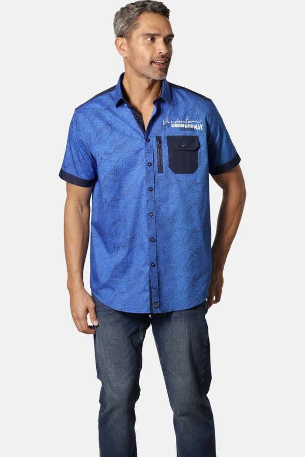 Jan Vanderstorm regular fit overhemd LYSANDER Plus Size met printopdruk blauw